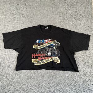 Vtg Harley Davidson World T Shirt Womens XXXL Black 90's Cut Off Boxy Made In US